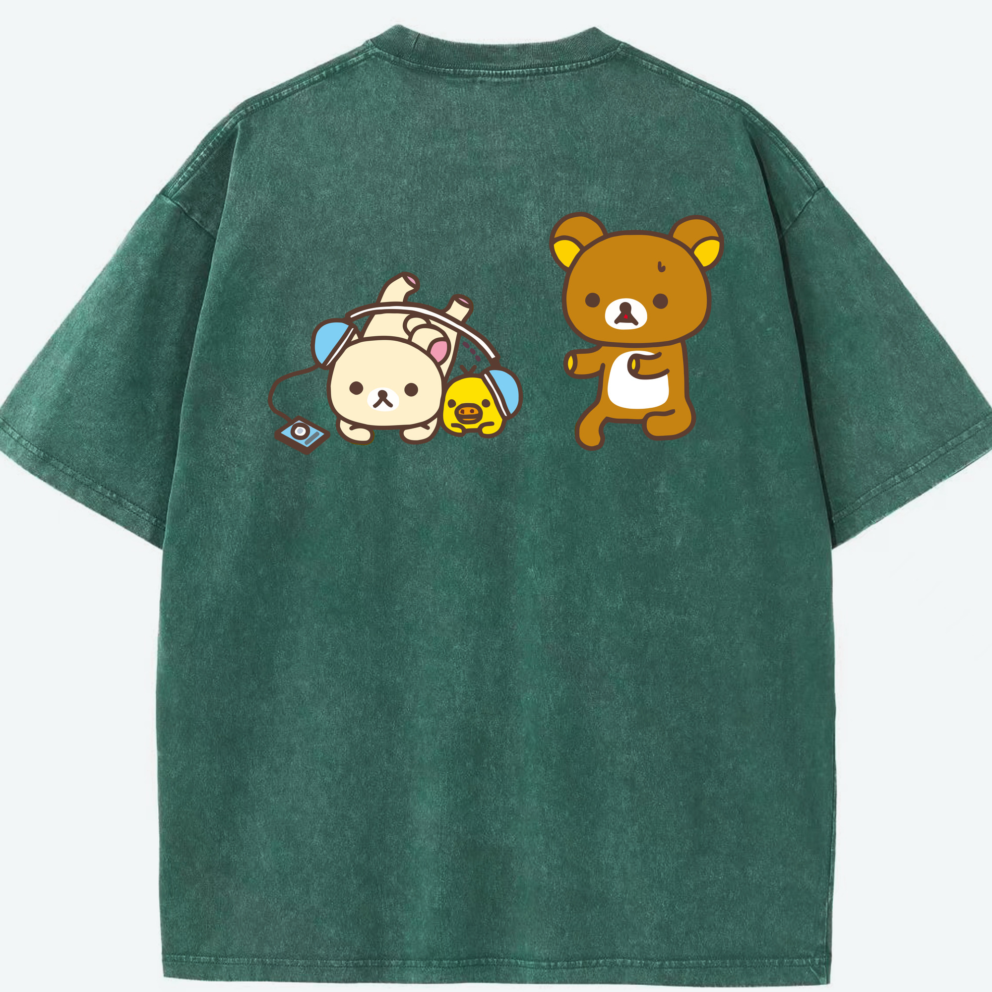 （画像用） リラックマ リラックマ キイロイトリ Rilakkuma Korilakkuma Kiiroitori 綿100% ヴィンテージ風 半袖Tシャツ（背面プリント）